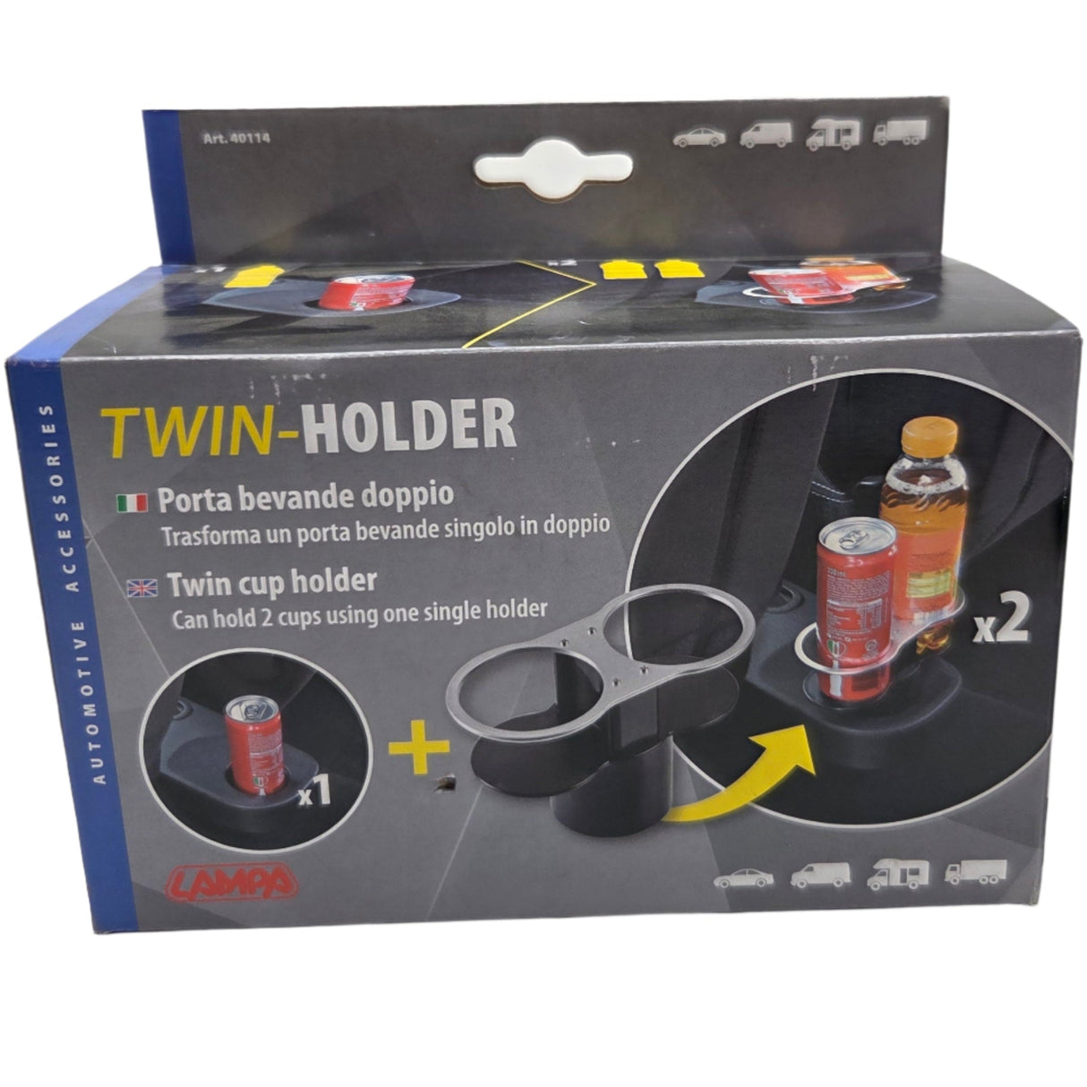 Dvojitý držák na nápoje do auta