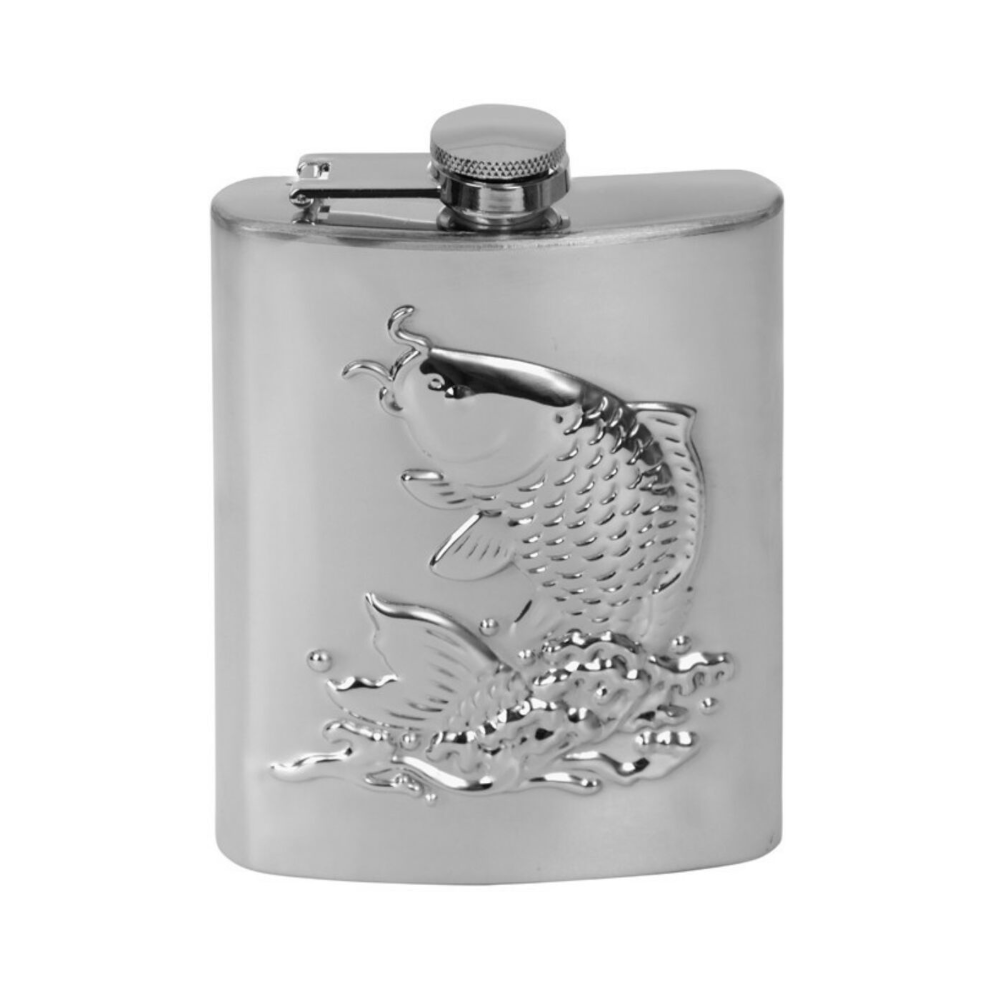 Stainless Steel Hip Flask with Embossed Fish Design – 180 ml