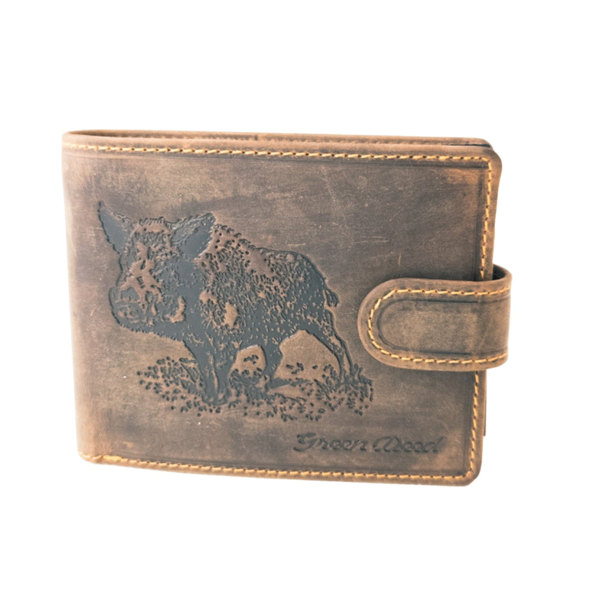 Leather Wallet with Hunting Motif – Rustic Brown