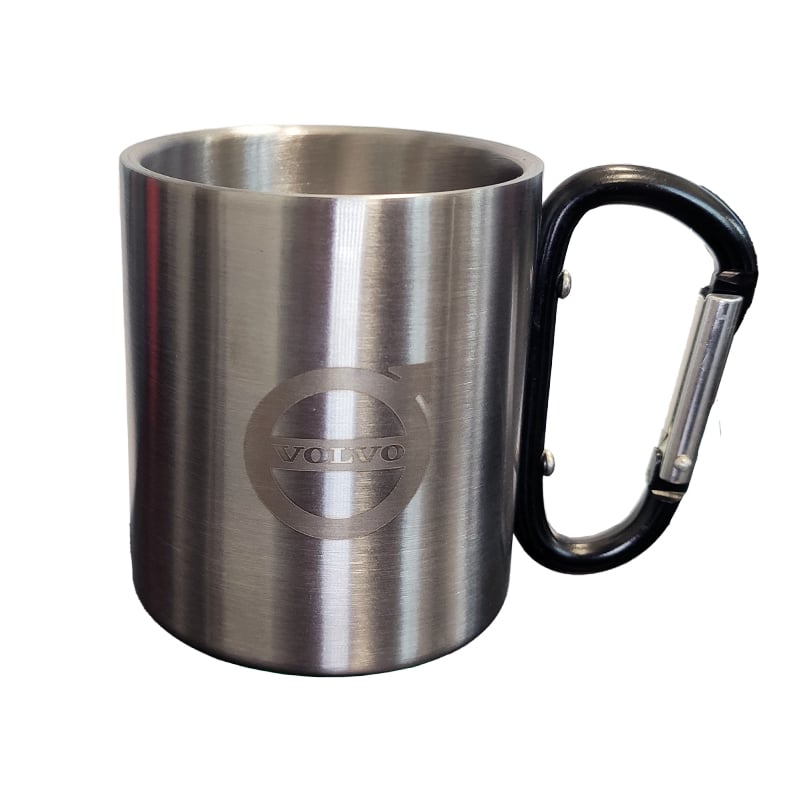 Stainless Steel Mug with Engraved Truck Logo and Carabiner Handle