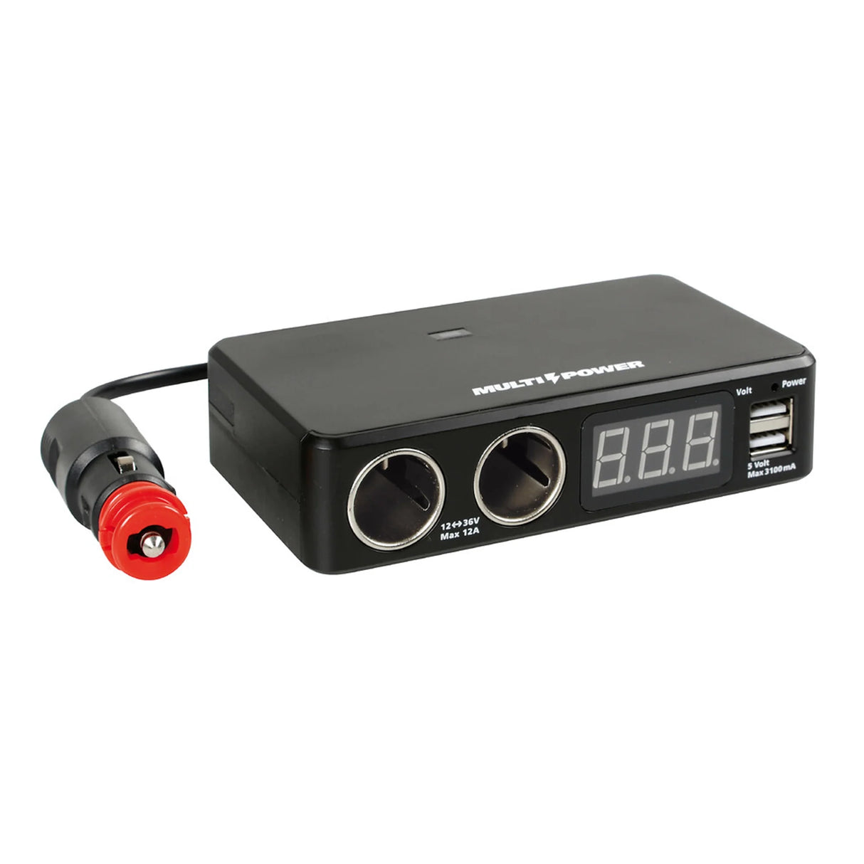 Dual Car Cigarette Lighter Splitter with 2 USB Ports & Voltmeter
