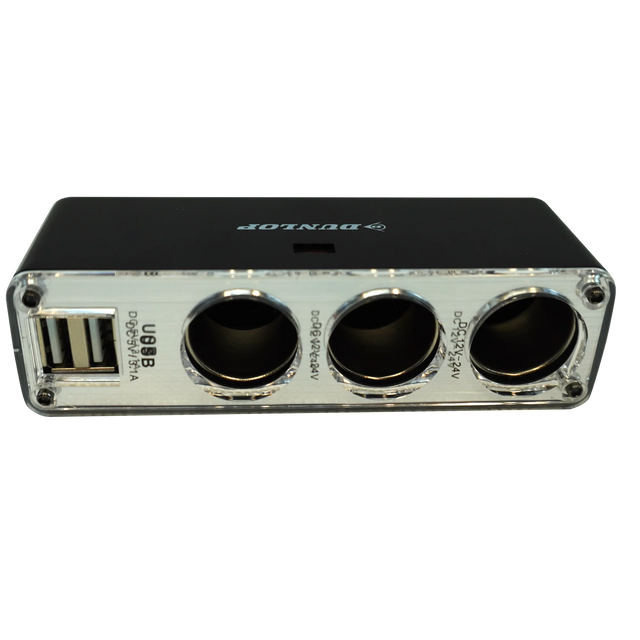 3-Socket Car Cigarette Lighter Adapter with 2 USB Ports